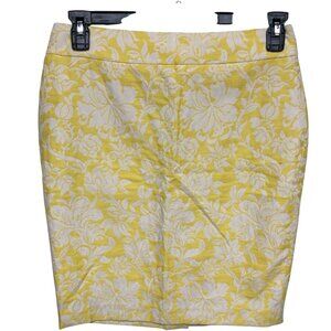 Ann Taylor Yellow & White Floral Pencil Skirt Cotton Blend Womens Size 8